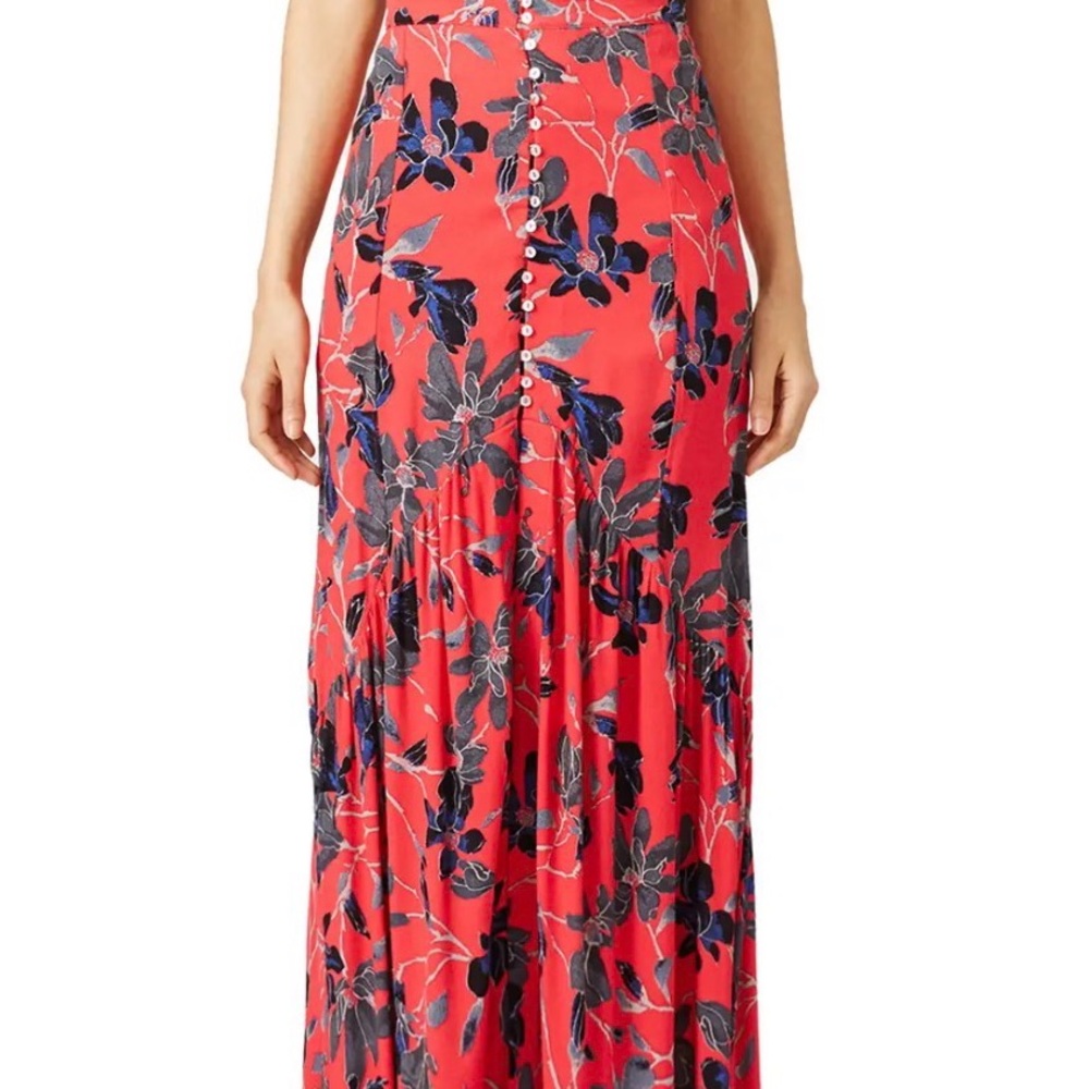 NWT Free People Smooth Sailing Red Floral Maxi Skirt Size 4